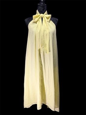 eshakti Lemon Halter Tie Wide-Leg Jumpsuit